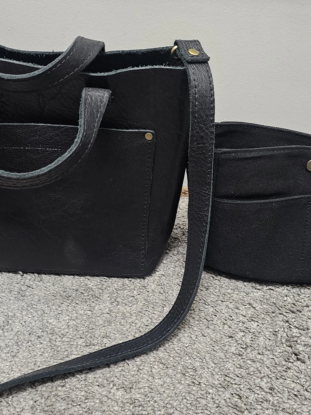 Black Crossbody Tote Bag with Detachable Pouch